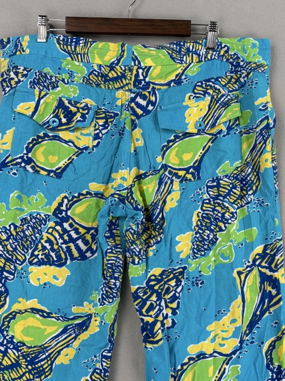 Lilly Pulitzer Pants Womens XL Blue Shell Print Rayon Straight Leg Tropical - Picture 16 of 16